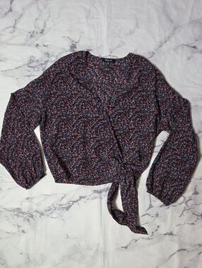 Madewell Silk Long Sleeve Floral Raelynn Wrap Top In Fieldwalk Floral